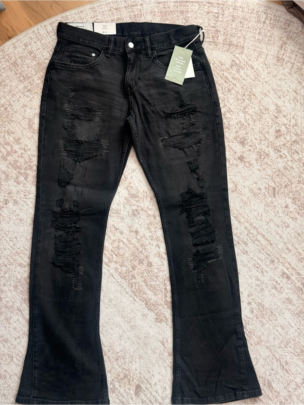 H&M Men's Black Distressed Bootcut Jeans